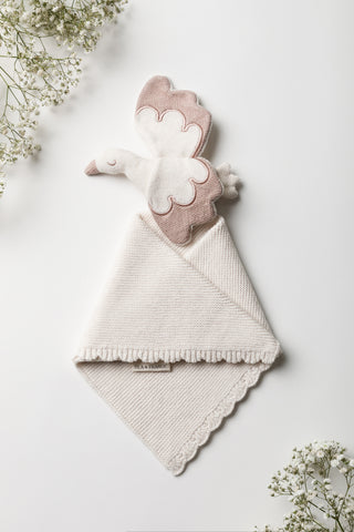 Knitted Stork Comforter in Beige and Pink