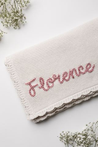 Personalised Baby Blanket with 'Florence' embroidered in pink thread