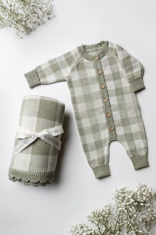 Green checkered baby gift set