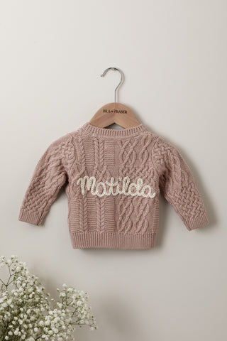 Organic Cotton Cable Knit Baby Cardigan - Personalised