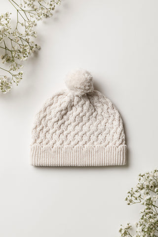 Cable Knit Baby Hat with pom pom 