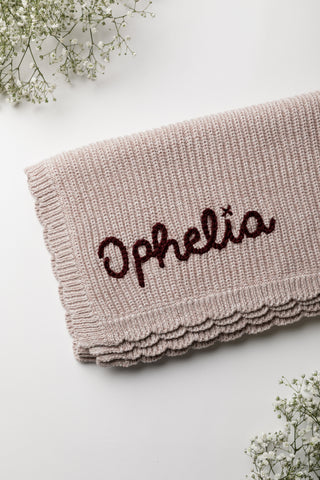 Organic Cotton Scallop Knit Baby Blanket - Personalised