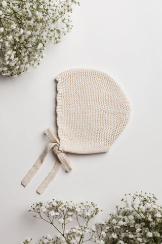 Knitted Baby Bonnet Beige