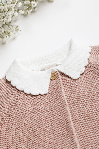 Scallop knit cardigan collar