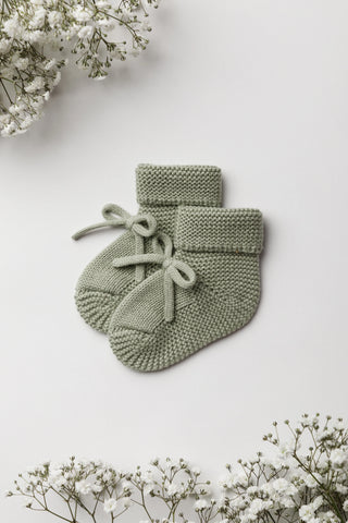 Sage Green Knitted Baby Bow Booties 