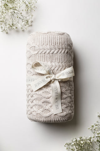 Isla & Fraser Cable Knit Baby Blanket Pebble Grey