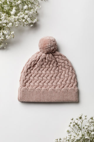 Cable knit pom  pom hat