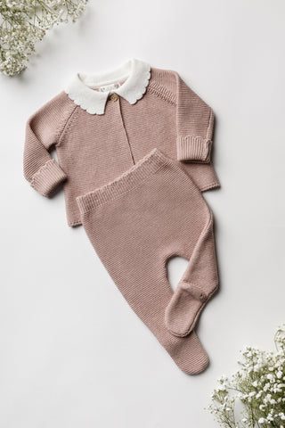 Knitted pink baby outfit matching set