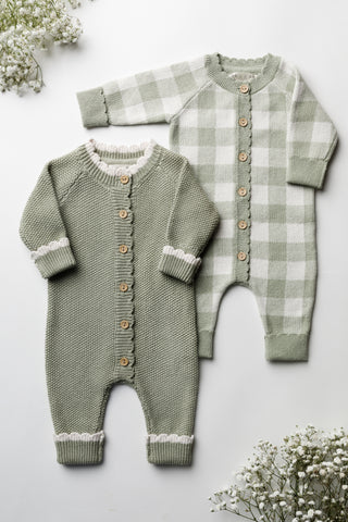 Twin pack sage green baby rompers