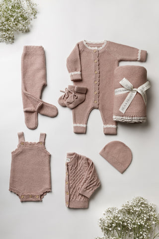 Pink knitted baby gift set 