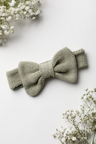 Sage green knitted bow baby headband