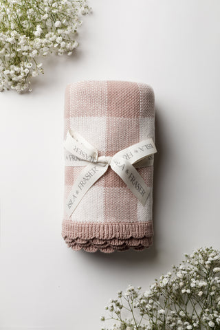 Pink check baby blanket tied with an Isla & Fraser ribbon 